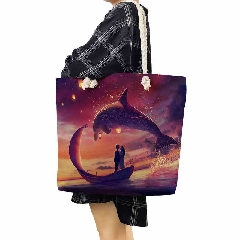 Повседневные сумки с принтом черепахи и Кита, вместительная пляжная дорожная сумка через плечо, складные женские сумки для покупок серий океан