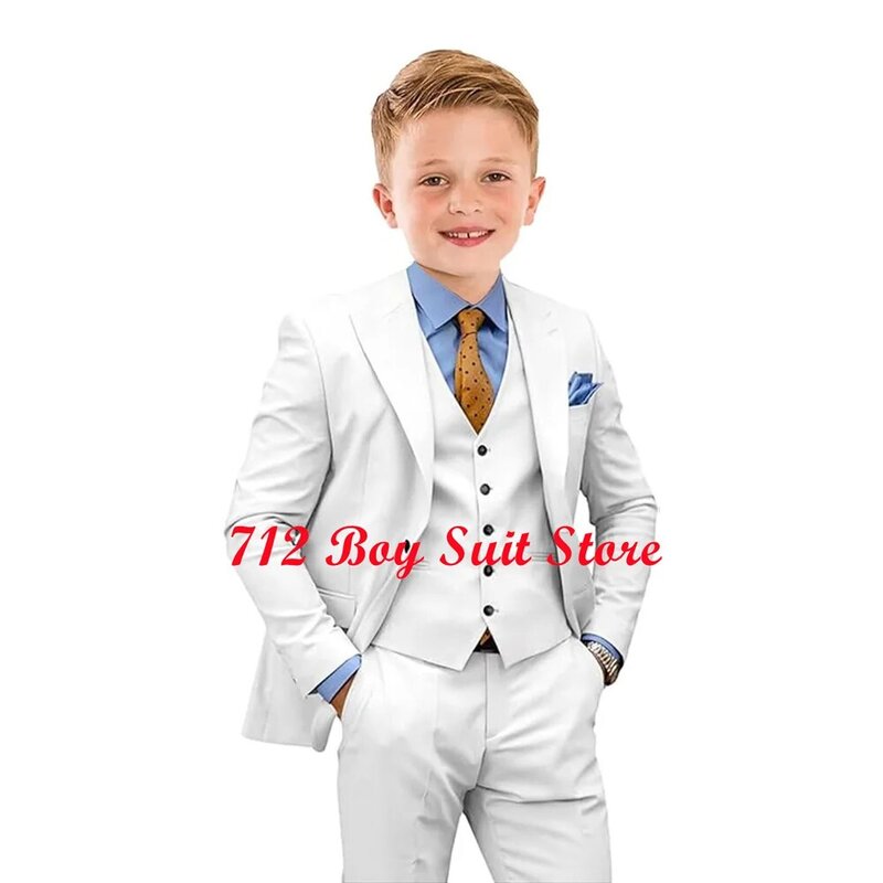 Błękitny kombinezon dla chłopców smoking ślubny formalny blezer 3-częściowy zestaw kurtka dla dzieci kamizelka spodnie ubrania dla dzieci