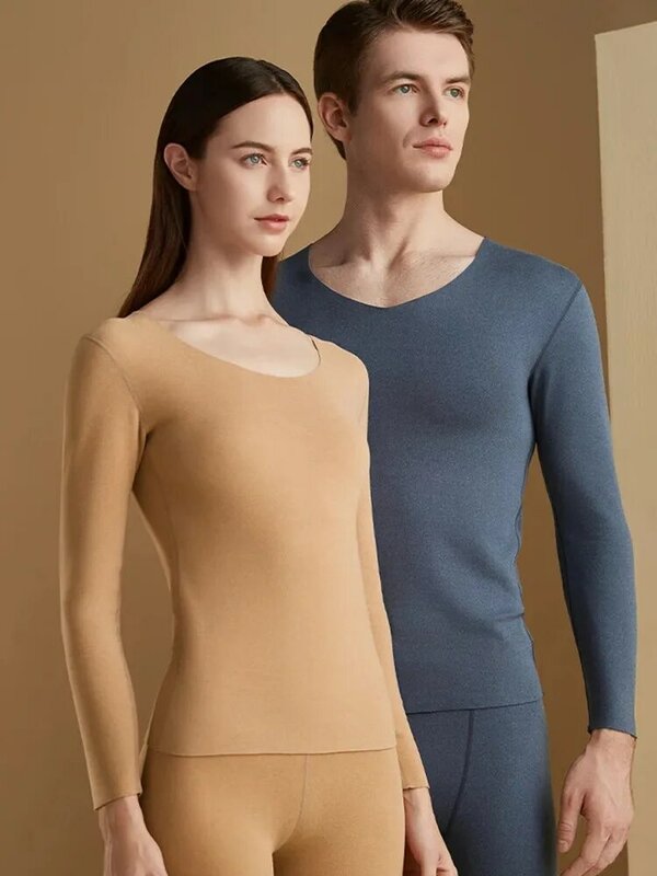 Women's Wool Silk Seamless Long Johns Couple's Warm Thick Thermal Underwear Top & Bottom 2 Pieces Set for Winter
