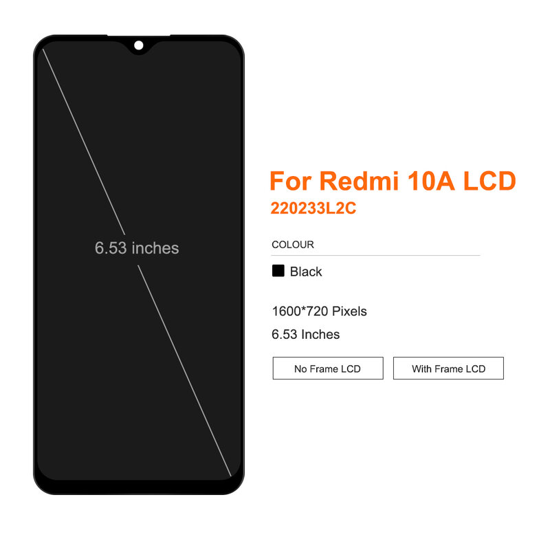 Schermo da 6.53 "per Xiaomi Redmi 10A Display LCD 220233L2C Touch Screen con cornice Digitizer Assembly sostituzione per Redmi 10A LCD