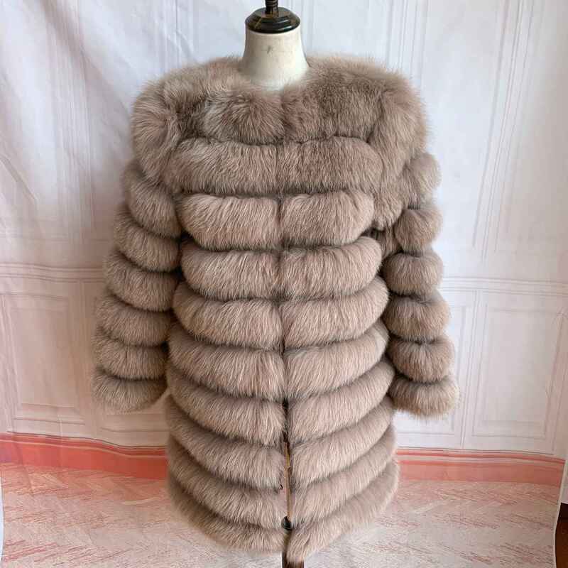 Nowy zimowy ciepły płaszcz damski naturalne futro z lisa płaszcz prawdziwe futro z lisa kobiety kurtka futra lisa z długim rękawem odpinany 4w1 długi płaszcz