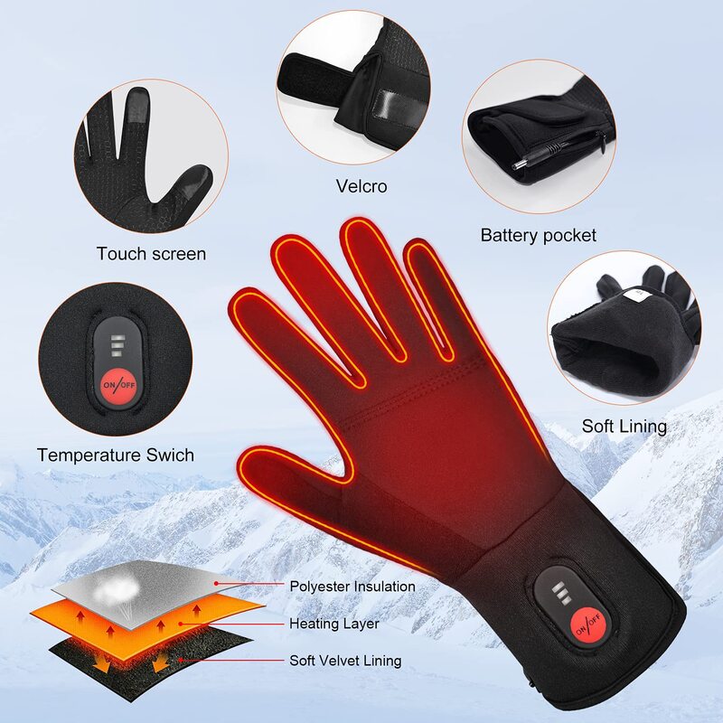 男性と女性のための充電式バッテリー付き加熱手袋、電気ハイキンググローブ、スキーグローブ、暖房、キャンプ、作業
