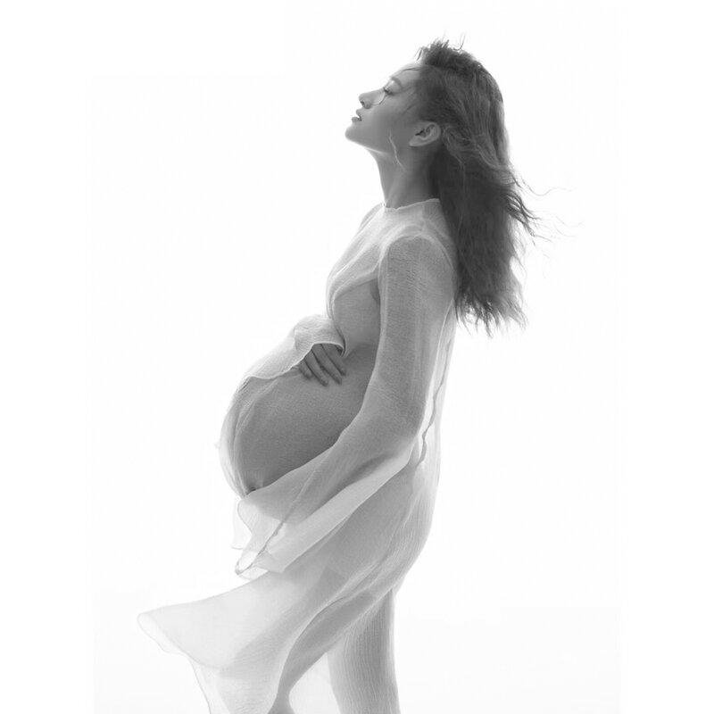 Zwangerschap Vrouwen Fotografie Rekwisieten Perspectief Zwangerschapsjurken Sexy Transparante Chiffon Pagode Mouw Studio Schieten Kleding