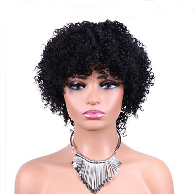 Braziliaanse Afro Krullend Menselijk Haar Pruiken Met Bang Korte Pixie Cut Bob Pruik 150% Dichtheid Volledige Machine Gemaakt Pruiken Voor Vrouwen