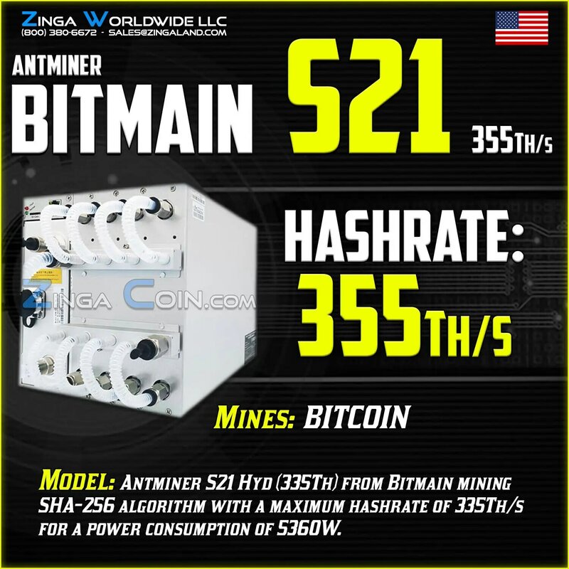 Bitmain antminer S21 hyd 335T 5360W-Voltage200อินพุต ~ 240V