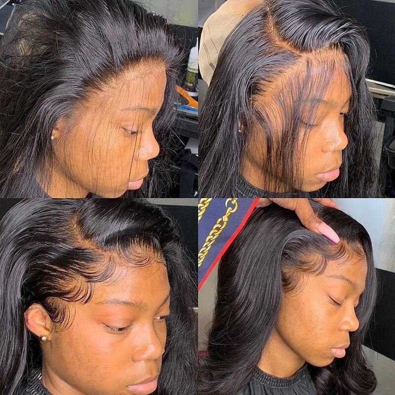 Peruca de cabelo humano frente reta transparente para mulheres negras, perucas brasileiras HD, pronto para usar e ir, 13x4