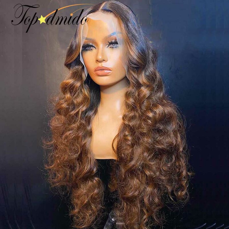 Topodmido хайлайтер коричневый цвет 13x4 бразильские волосы парики для женщин 13x6 бесклеевые человеческие волосы парик с средней частью 4x4 парик