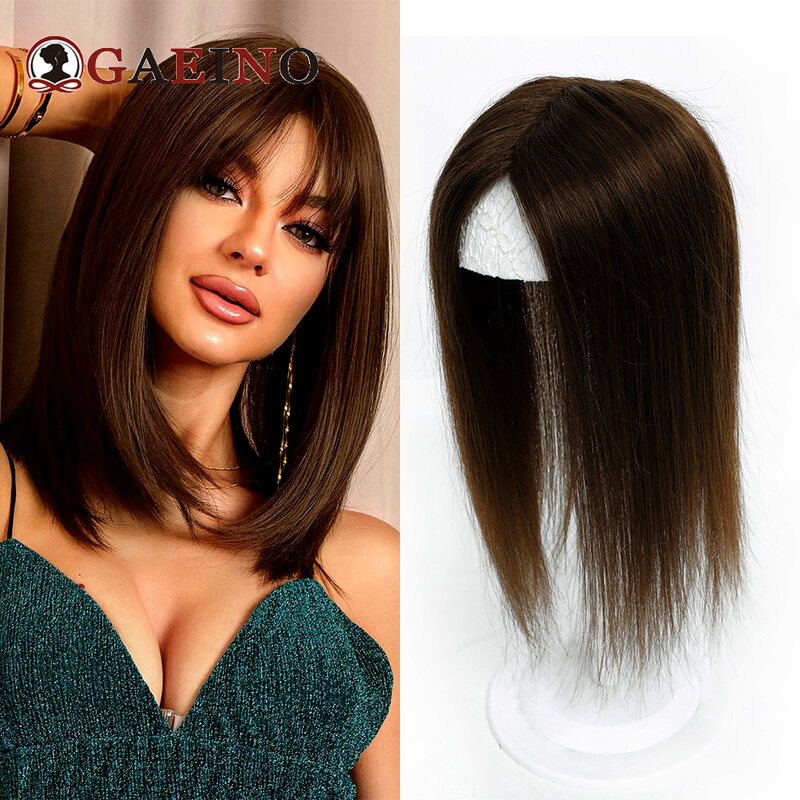 Ujung rambut lurus manusia 7x10cm, dengan poni untuk wanita, klip rambut palsu tidak terlihat Eropa dalam ekstensi rambut Hairpiece10-14"
