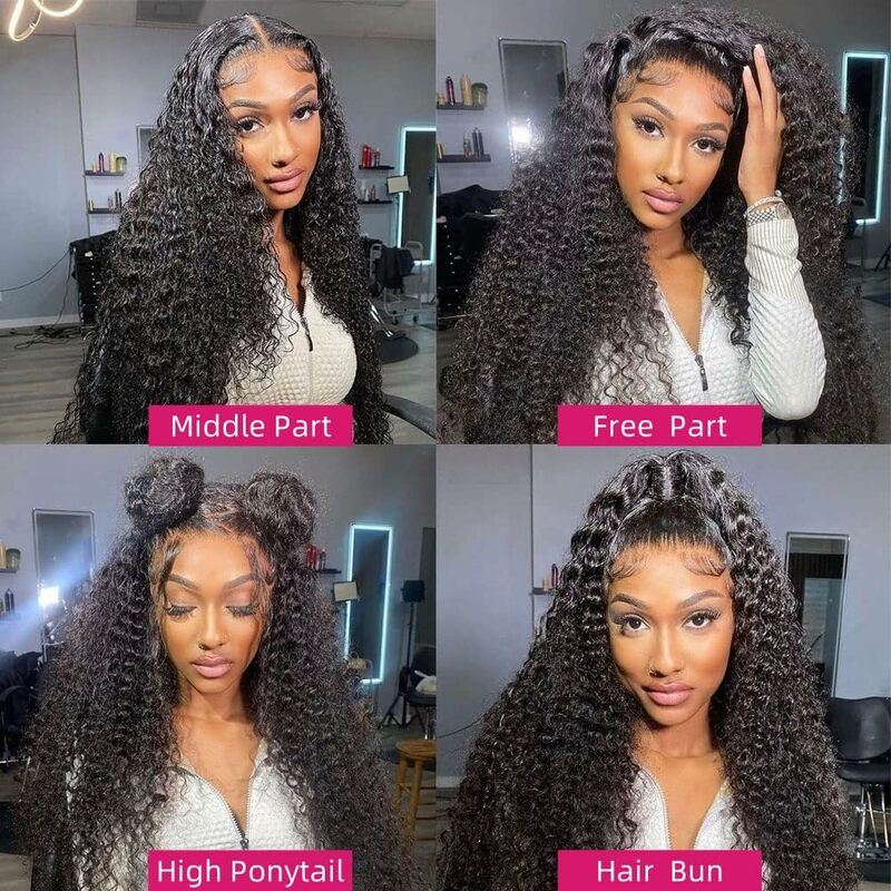 Deep Wave Lace Front Wigs Brazilian Human Hair Pre Plucked with Baby Hair 180% Density 13x4 HD Transparent Lace Frontal Wigs 1B