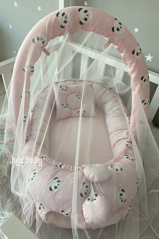 Handgemachte rosa Panda Moskito netz und Spielzeug Kleiderbügel Luxus Design Babynest