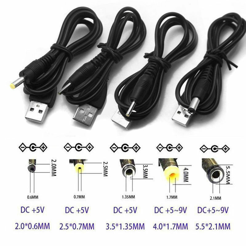 USB 2,0 A папа к DC 2,0*0,6 мм 2,5*0,7 мм 3,5*1,35 мм 4,0*1,7 мм 5,5*2,1 мм 5 вольт DC Цилиндрический разъем кабель питания соединитель шнур зарядного устройства