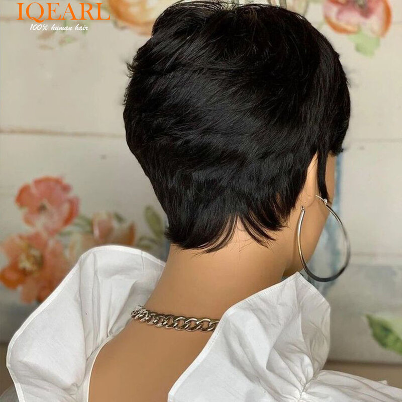 Short Bob Wig Straight Human Hair Wigs With Bangs Non Lace Front Wigs For Women Pixie Cut Wig Natural Color Full Machine Made