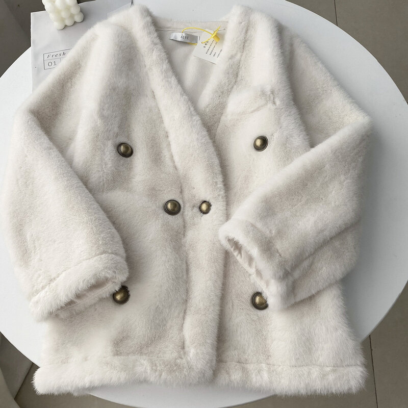 Fashion Perancis mantel pendek wanita, imitasi bulu cerpelai hangat longgar kasual musim dingin mantel Fashion Cardigan