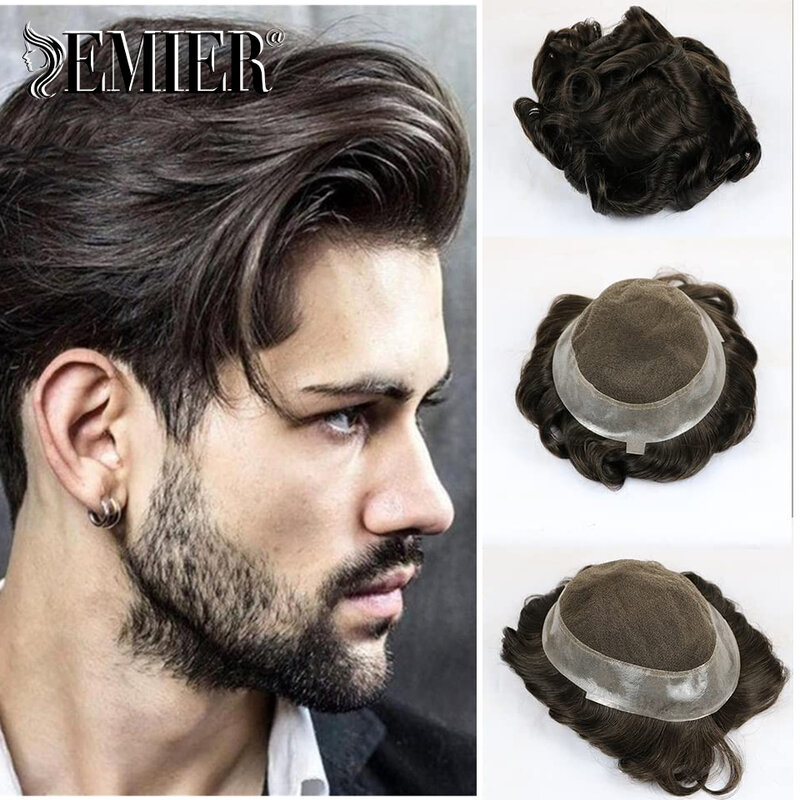 Breathable Australia Toupee Men French Lace and PU Base Wig For Men European Hair Replacement System Unit Male Hair Prothesis