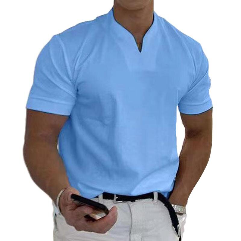 TUSHANGGE-Camisetas masculinas de manga curta polo, tops com decote em v, roupas diárias, camisas golfe, treino, roupas esportivas fitness, cor sólida