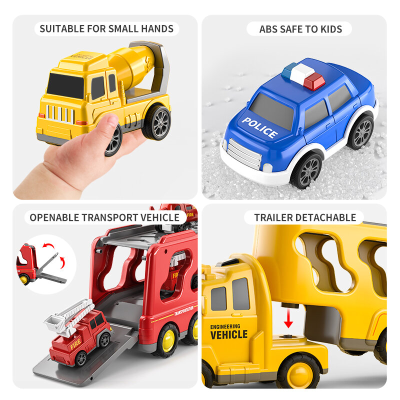 TEMI-camión transportador fundido a presión para niños, vehículos de ingeniería, excavadora, excavadora, juegos de modelos de camiones, juguetes educativos para niños
