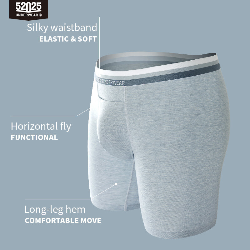 52025 Men Long Boxers Underwear Premium Eco-friendly Modal Soft Breathable Comfortable Boxer Briefs Men Underwear Sexy Open-fly