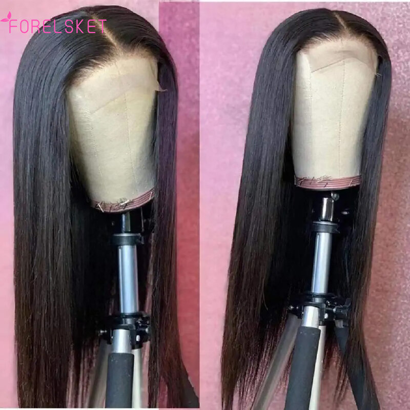 Perruque Full Lace Closure Wig naturelle lisse, cheveux humains, 4x4, 13x4, 30 32 amaran, pour femmes africaines