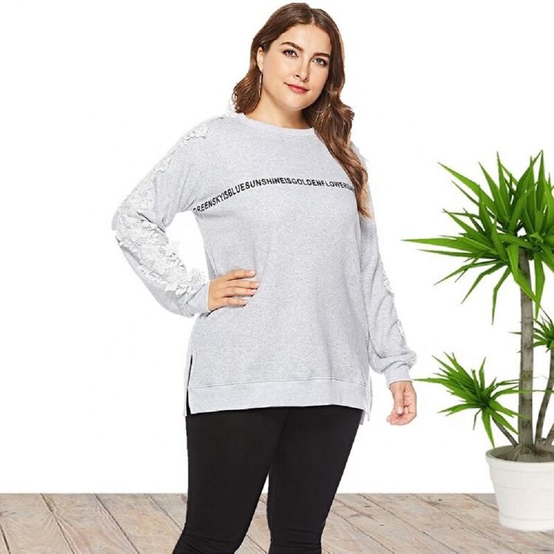 Lange Mouw Brief Afdrukken Plus Size Maxi Sweatshirts Voor Vrouwen