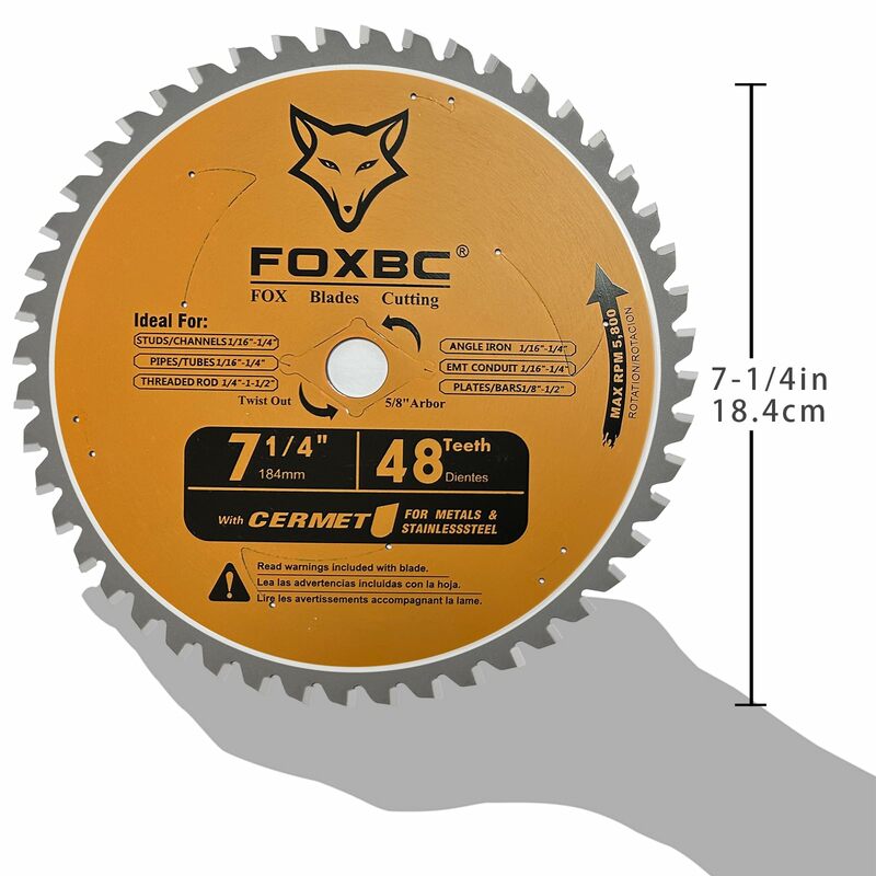 Дисковые пилы FOXBC 184 мм, 48 зубцов для резки металла, нержавеющей стали, 1 шт.