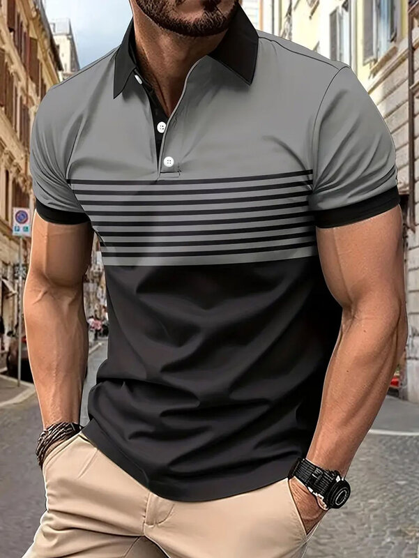Pasiasta męska nieformalny kolor koszulka Polo z krótkim rękawem w klapie na lato koszulka golfowa pomiar europejski