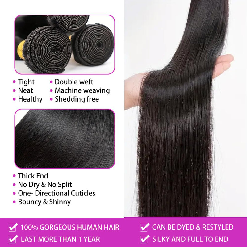 Human Hair Bundles With 13x4 Frontal Brazilian Straight Bundles With Closure Human Hair Weave Extensions 3 Bundles Remy Hair