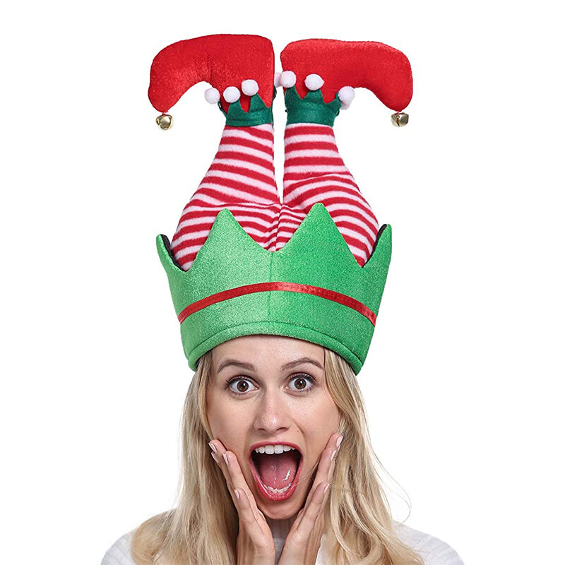 U nisex ตลกคู่ผู้หญิงเอลฟ์กางเกงหมวกซานตาคลอสสำหรับคริสต์มาสผู้ชายบ้าซานตากางเกงหมวก