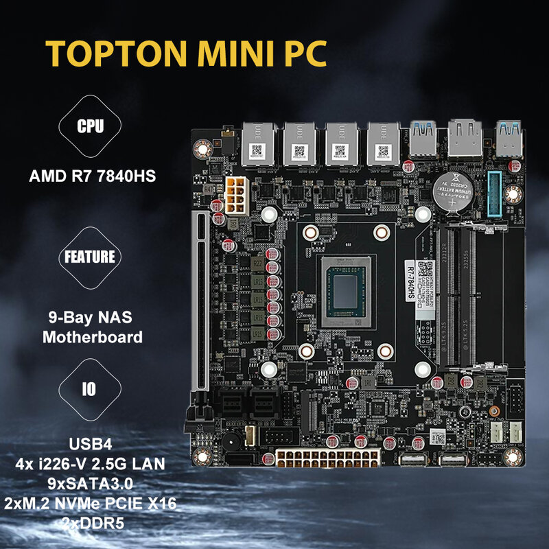 AMD Ryzen 7 راوتر ناعم ، لوحة شيطان ، USB 4x x ، G LAN ، 9x SATA3.0 ، 2x M.2 NVMe PCIE X16 2xDDR5 17X17 ، 7 7840HS 7940HS