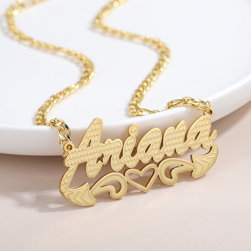 Collana con nome a cuore personalizzato in acciaio inossidabile collana con nome personalizzato catena Figaro gioielli da donna di moda regalo di compleanno