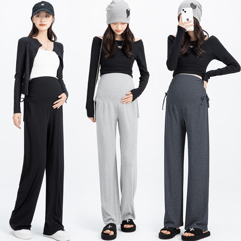 Maternity Drawstring Pant Summer Pregnant Women Belly Support Pant Solid Elastic Stretchy Pant Trousers Pregnancy Clothing