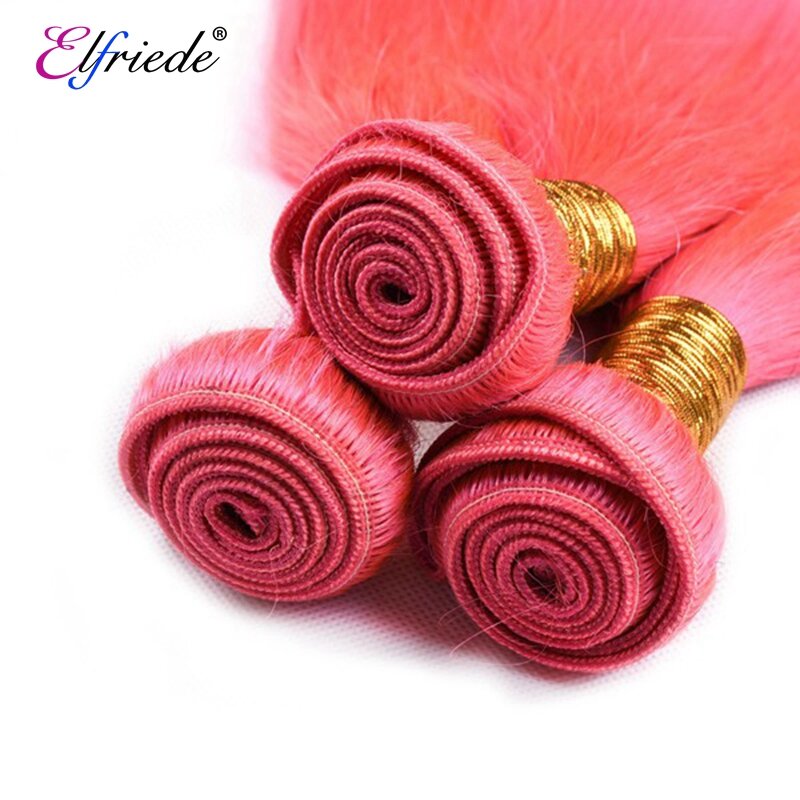 Elfriede Pink Straight Preolored Human Hair Bundles 100% Remy Human Hair Extensions Brazilian 3/4 Bundles Deals Human Hair Wefts