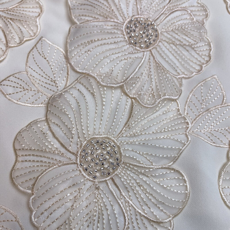 Elegant flower embroidered beaded short sleeve mini dress