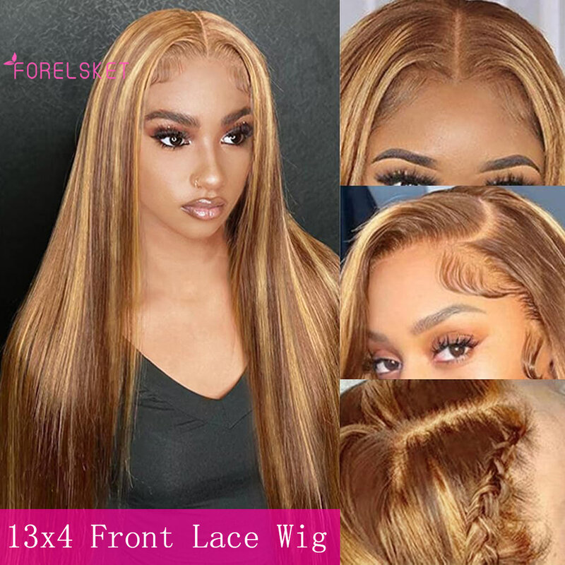 16-30 inch Highlight 13x4 HD Lace Front Wig: 180% Density Brazilian Remy Human Hair Wigs For Women - Straight Highlighted Look