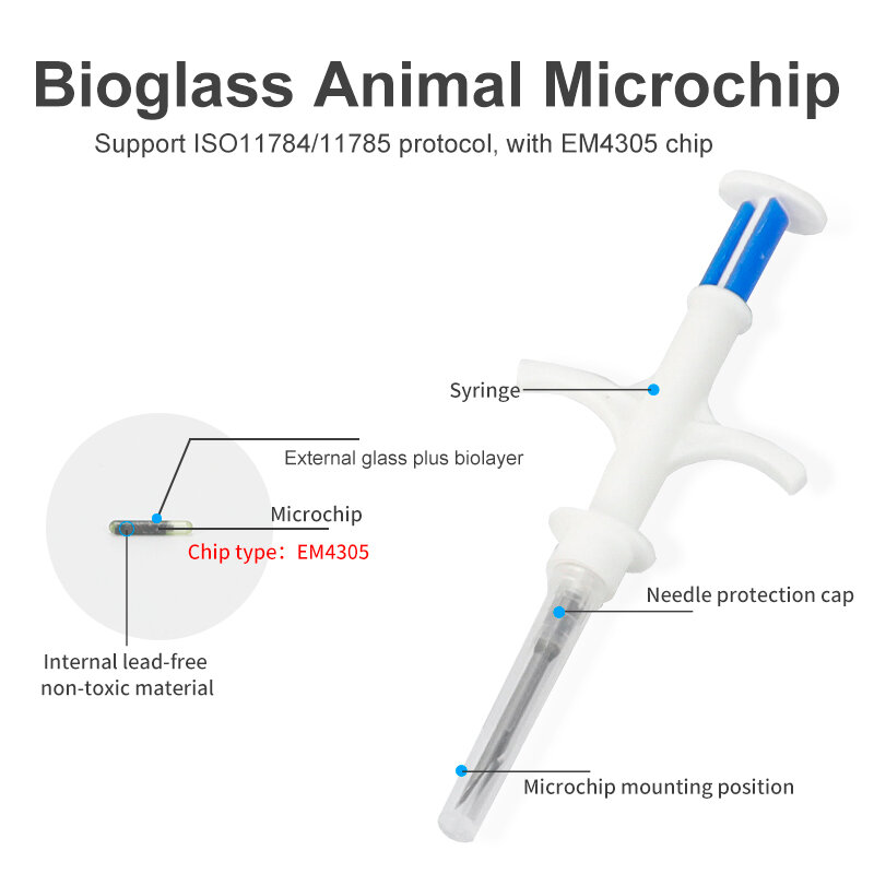 1.25*7mm 134.2Khz 100PCS Animal ICAR RFID Microchip siringa per Cat Dog Fish pollame Pet Animal 1.4*8mm 2.12*12mm chip Syring