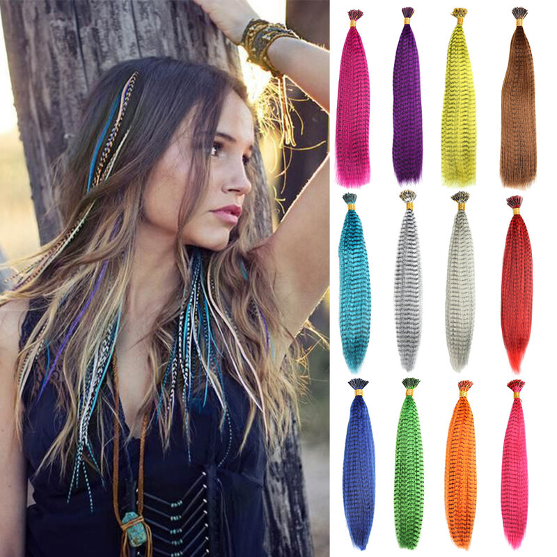 Extensão do cabelo sintético de penas coloridas, resistente ao calor, alta temperatura, adequado para mulheres, 16 ", 10pcs por conjunto