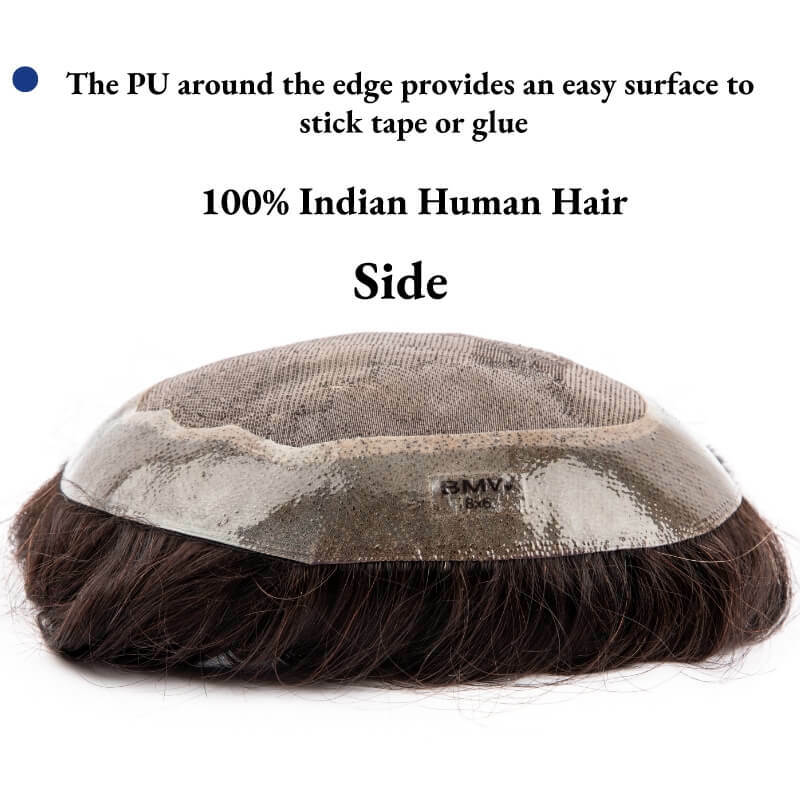 Protesi per capelli maschili parrucchino da uomo Mono e morbido Pu parrucche da uomo durevoli 6 "sostituzione Exhuast Systemes Unit 100% parrucca maschile per capelli umani