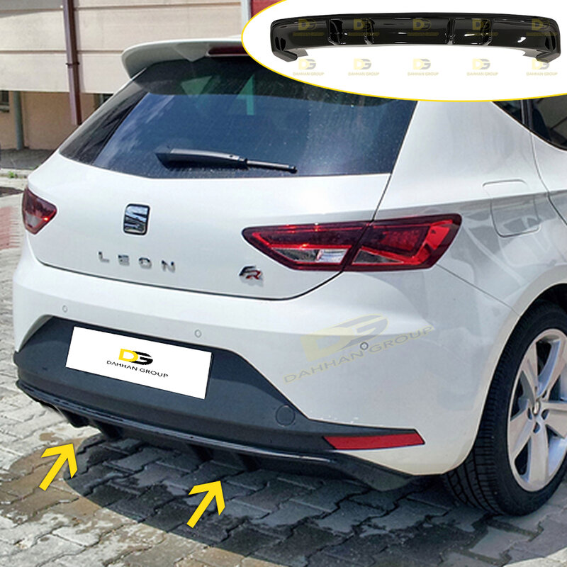 Seat Leon 2012 - 2016 MK3 FR Rear Diffuser Spoiler Without Exhaust Outputs Piano Gloss Black Surface Plastic Leon Cupra Kit