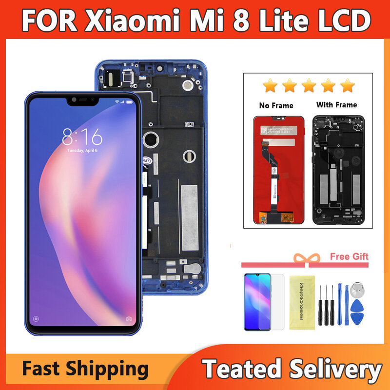 Montagem de Tela Sensível Ao Toque Digitador Para Xiaomi Mi 8 Lite, Substituição Do Display LCD, Global, 6.26 in, Qualidade AAA