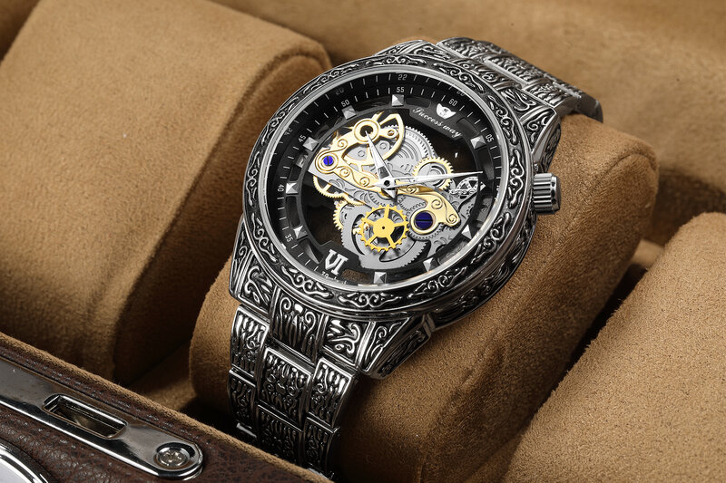 Jam tangan quartz pria klasik Top, jam tangan mewah bisnis, jam tangan kerangka klasik, Retro, pria