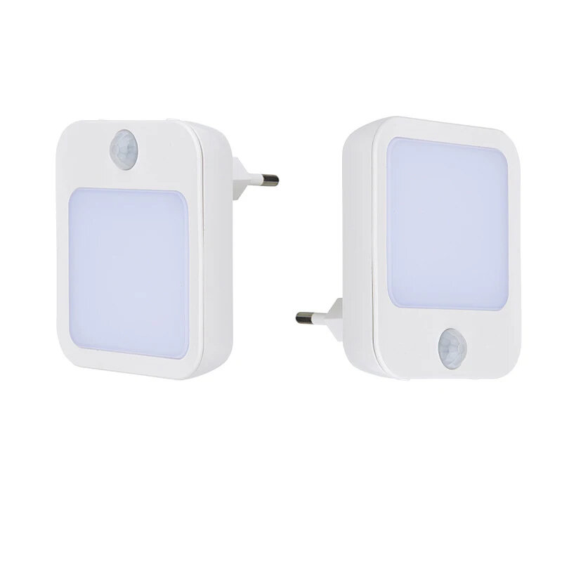 Motion Sensor LED Night Light com EU Plug, Iluminação do armário regulável, lâmpada branca sem fio, mesa de cabeceira, quarto