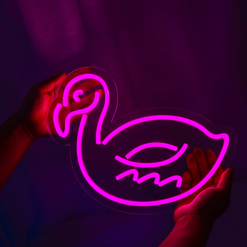 Różowa kaczka neon led znak, zwierząt neon led znak dla pokoju dziecięcego, neon led znak, flex neon