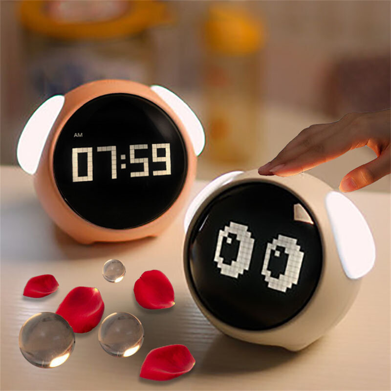 Wake-up Alarm Clock Night Light,Adjustable Brightness , Voice-Activated,Temperature Detection,  Toy and Gift for Kids, Students