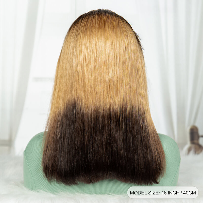 Peluca de cabello humano liso para mujer, postizo de encaje Frontal 13x4 con densidad de 250%, color ombré, corte Bob, Remy brasileño