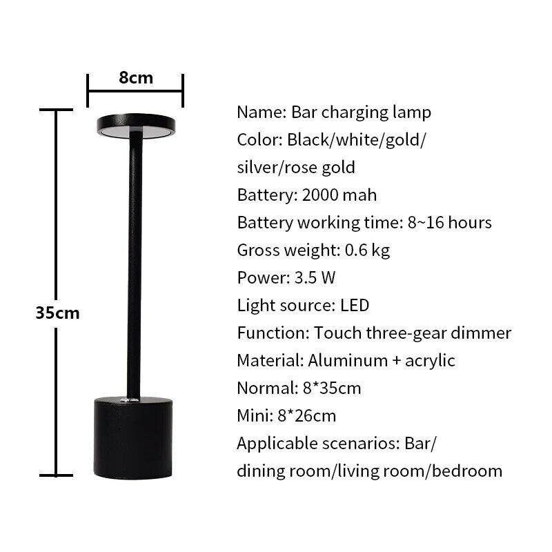 Lámpara Led táctil recargable para mesas de oficina, mesita de noche para dormitorio, restaurante, electrodomésticos