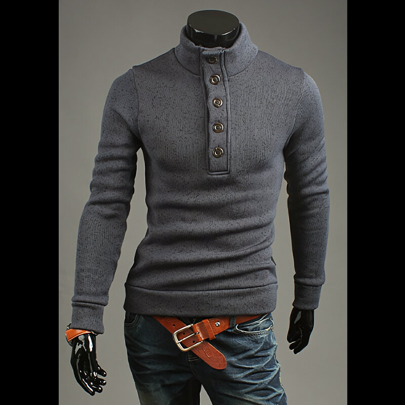 Otoño Invierno Suéteres para Hombre Moda Botones Suéter de cuello alto Cómodo Slim fit Micro-elástico cálido Suéteres para Hombre