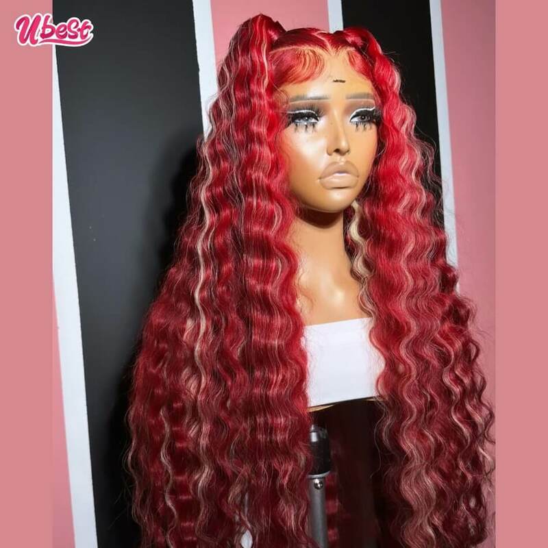Perruque Lace Front Wig naturelle brésilienne, cheveux humains rouges, pre-plucked, avec closure 5x5, 13x4, 13x6, avec baby-hairs, pour femmes africaines