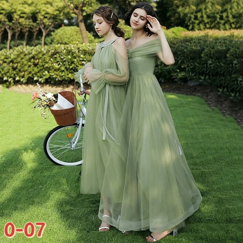 Green bridesmaid dress spring slimming one-shoulder sisters advanced forest style simple