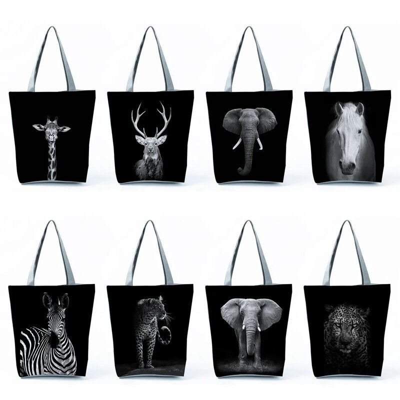 Cute Animal Elk Elephant nadrukowana moda torebka o dużej pojemności przyjazne dla środowiska torba na zakupy możliwość dopasowania do torby szkolnej prezent dla nauczyciela
