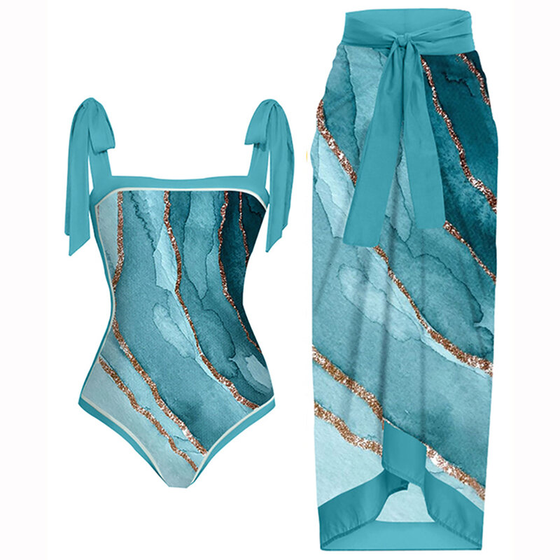 ملابس سباحة نسائية بطباعة ألوان قطعة واحدة ، ملابس شاطئ صيفية ، بدلات سباحة ، طقم بكيني بأربطة ، مجموعة سباحة ضيقة ، موضة كلاسيكية ،