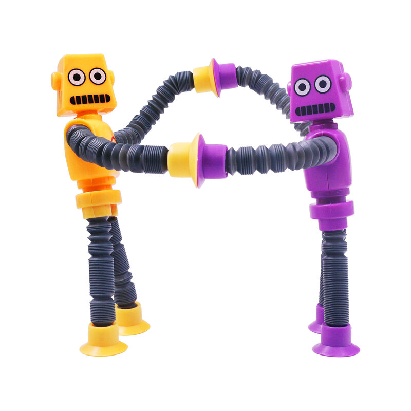 4 Stück LED Pop Röhren Roboter Zappeln Spielzeug, sensorische Pop Röhren für Kleinkinder, Teleskop Saugnapf Zappeln Spielzeug für autist ische Kinder